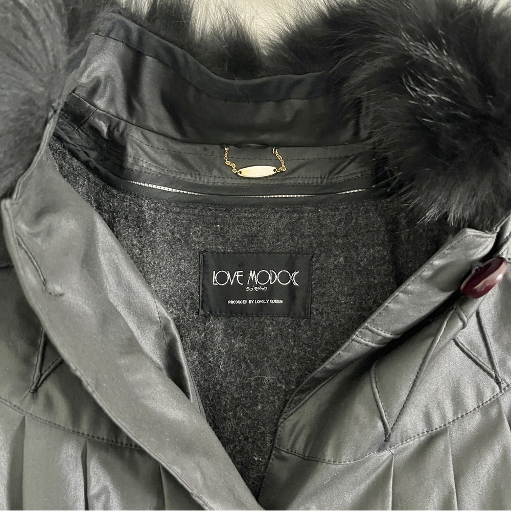 Vintage Love Modocc Fur Collar Stroller Raincoat Overcoat - Black - Medium/Large - Picture 14 of 16